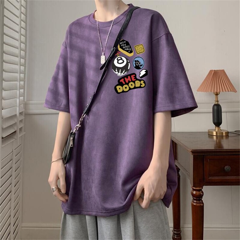 可设48小时发货支持抖音得物来样二开240克重磅美式麂皮绒短袖t恤，男装T恤，电商A486-1