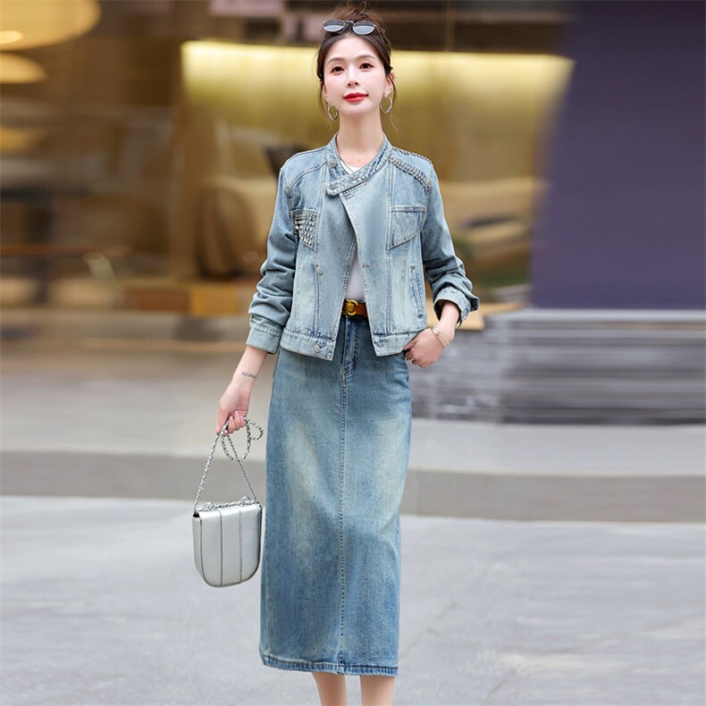 2024新款春装通勤时尚潮流常规长袖减龄显瘦牛仔外套,女装牛仔外套,江南富贵女