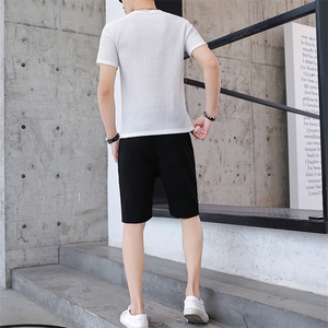 男休闲套装夏季短袖T恤青少年学生韩版潮流五分短裤男两件套T777图片