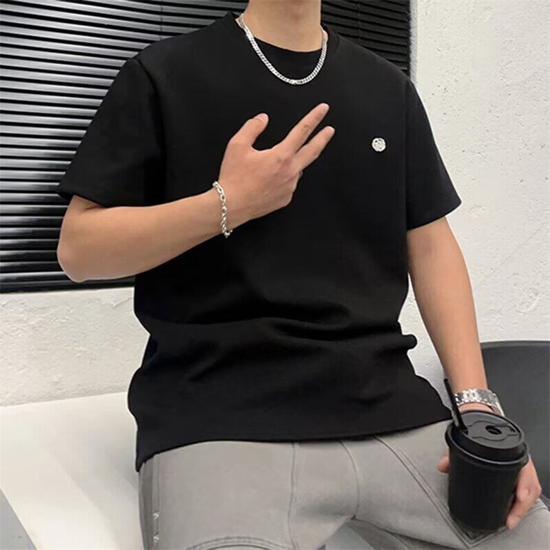 2025新款男士百搭休闲半截袖上衣圆领简约纯色短袖T恤男潮韩版，男装T恤，星座506A