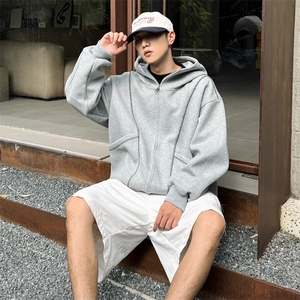 抖音得物高品质秋冬美式高街重磅结构辑明线纹理连帽卫衣外套W111图片