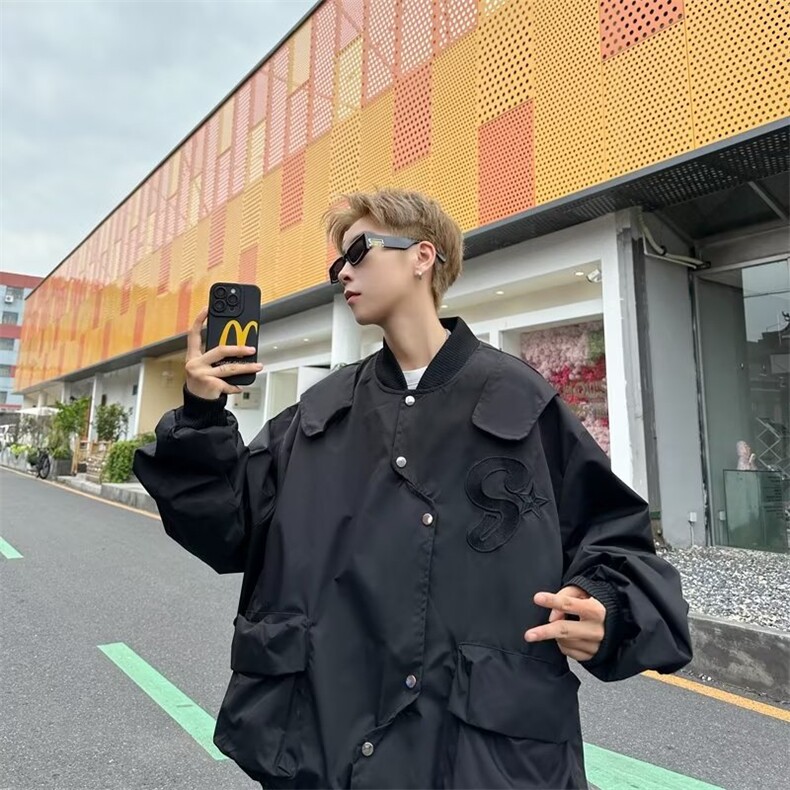 飞行员夹克男女春秋潮牌刺绣高街排扣设计感小众外套JK2301-P55,男装夹克,星座308B-1