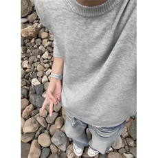浅灰色圆领毛衣男款秋冬美式慵懒高级感针织衫内搭打底衫M5020，男装T恤，星座1116A（原606A-3）