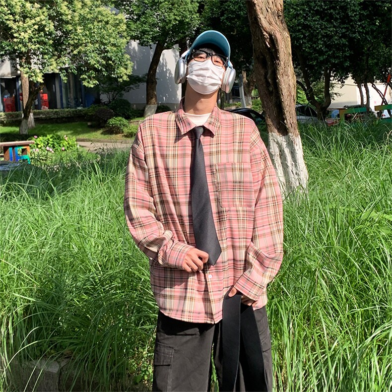 特P40无差价新款秋季时尚潮流格子长袖衬衫-HS2297港风,男装衬衫,电商A003
