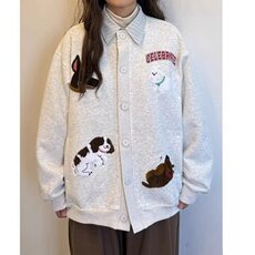 春秋百搭可爱卡通毛巾绣开衫卫衣女韩系慵懒风宽松bf外套潮，女装短外套，四季星座505