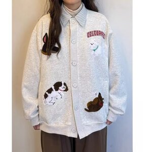 春秋百搭可爱卡通毛巾绣开衫卫衣女韩系慵懒风宽松bf外套潮图片