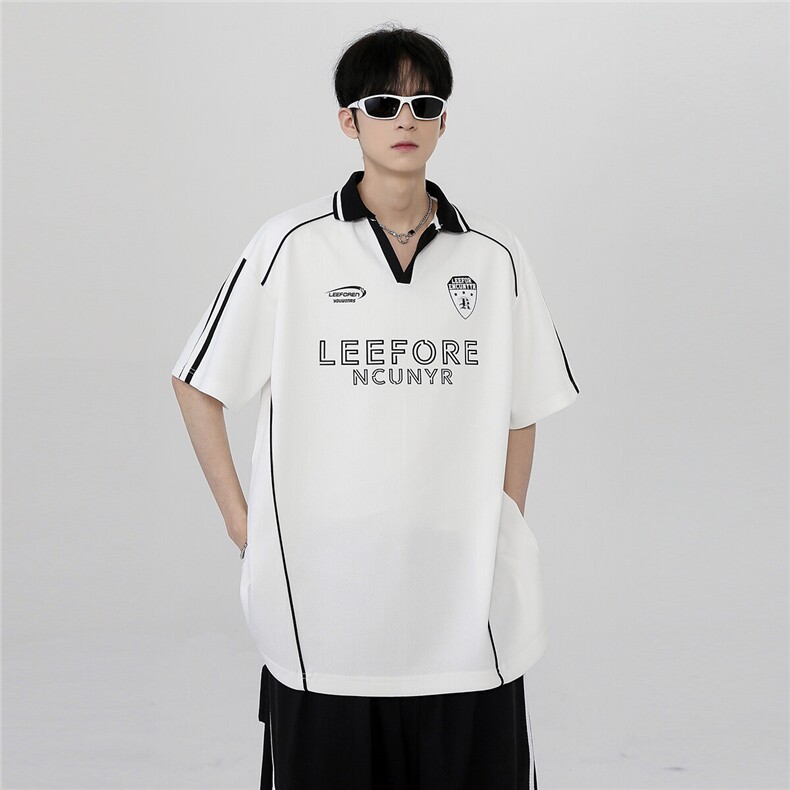 美式复古字母拼色运动短袖T恤情侣学院风POLO衫T900-P38,男装T恤,电商C307