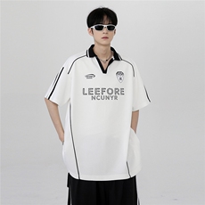 美式复古字母拼色运动短袖T恤情侣学院风POLO衫T900-P38，男装T恤，电商C307