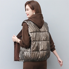 新款春秋冬装毛皮一体马甲女翻领拉链钮扣棉衣女，女装马甲，璐依舞