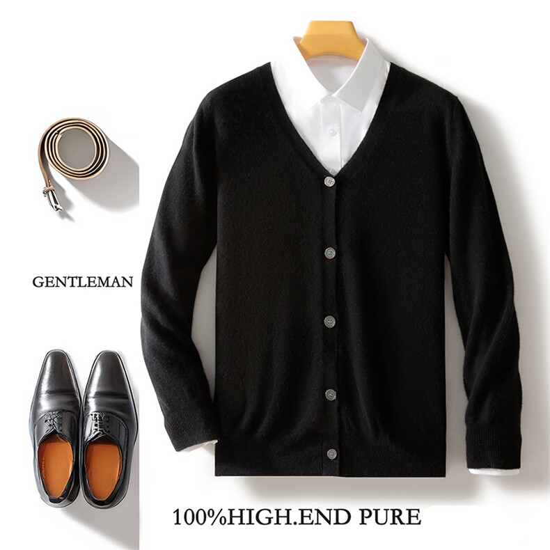 高端品质男士秋冬新款羊毛开衫V领商务休闲百搭毛衣外套，男装羊毛衫，邓利维