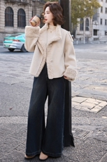 2025冬装新款简约时尚手工缝制羊毛大衣，女装毛呢外套，魅丽静蓝