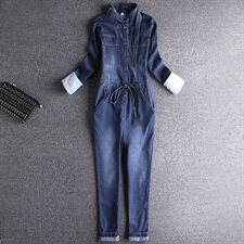 现货爆款主推套装宽松收腰韩版牛仔连体裤连衣裤女1608811P130，女装牛仔裤，艾青服饰