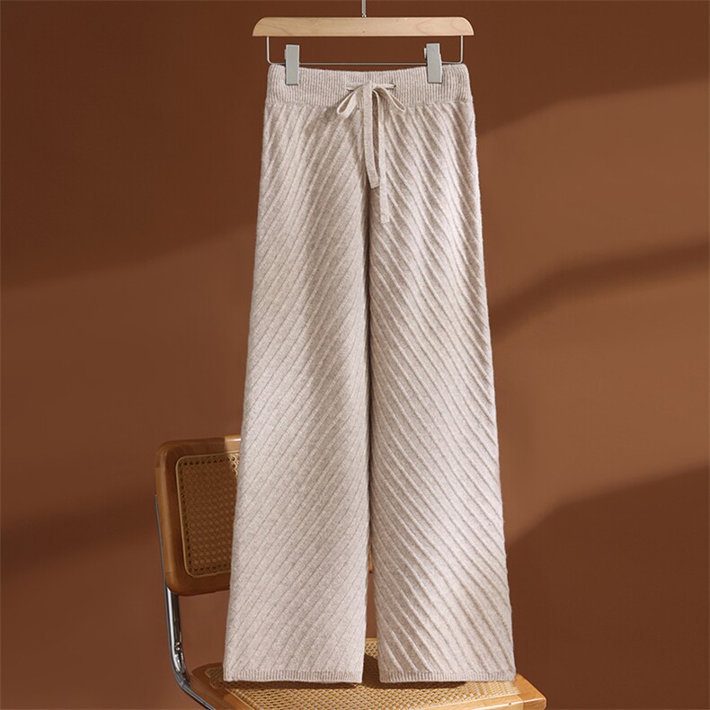 2025年秋季新款百搭女士斜阿兰花7G阔腿裤，女装休闲裤，玛莎羊绒