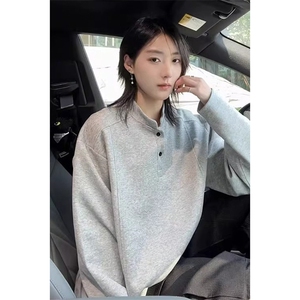 抖音得物品质美式高街重磅曼巴棉拼接cleanfit亨利领卫衣长袖T恤图片