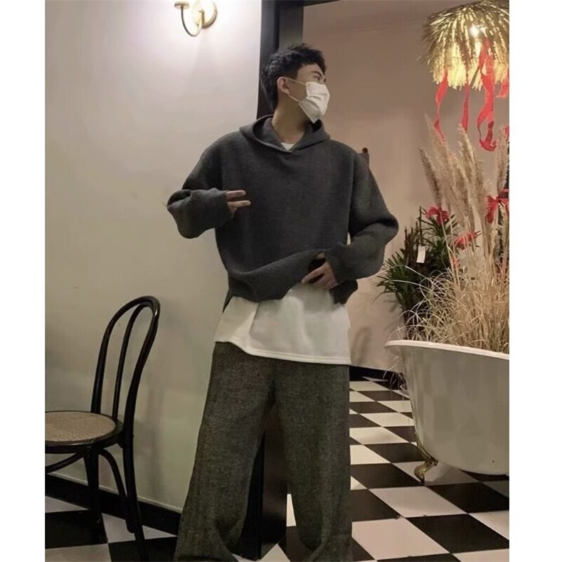 高级感连帽灰色毛衣外套男女上衣休闲宽松型纯色水洗冬季圆领青年,男装针织衫/毛衣,星座506A