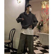 高级感连帽灰色毛衣外套男女上衣休闲宽松型纯色水洗冬季圆领青年，男装针织衫/毛衣，星座506A