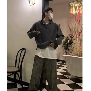 高级感连帽灰色毛衣外套男女上衣休闲宽松型纯色水洗冬季圆领青年图片