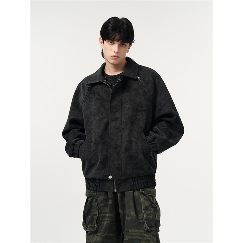 美式复古脏脏皮衣外套男春秋季cleanfit翻领夹克25XJ55257特批70,男装夹克,电商A042