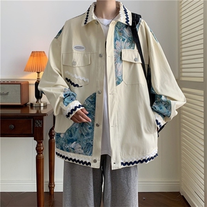 牛仔外套男韩版潮流拼色2023秋冬季新款ins宽松百搭外套W3636-68