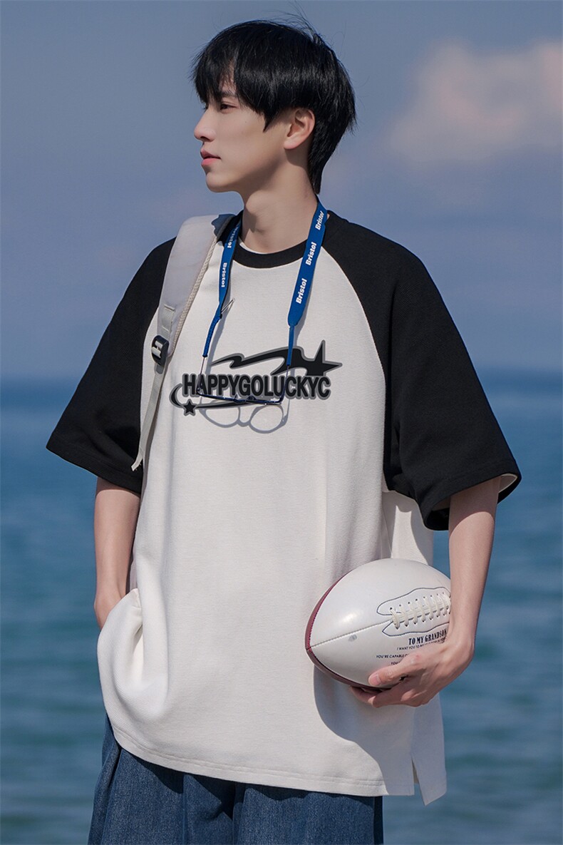 港风23新款夏季时尚百搭圆领卡通印花宽松短袖T恤DT6370P40控58,男装T恤,电商A268A