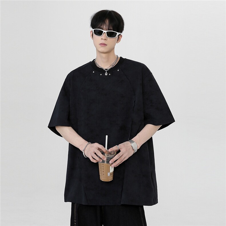 夏季新款宽松休闲小众个性痞帅设计感短袖吊染T809-P38,男装T恤,电商C307
