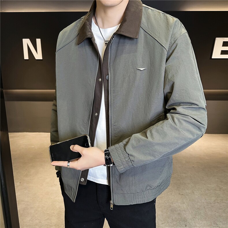 2026新款春季假两件男士外套拼接翻领夹克上衣服A313-26105-P105，男装夹克，电商A313