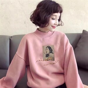 加绒加厚韩版宽松百搭显瘦时尚卫衣,女装卫衣/绒衫,依露奇