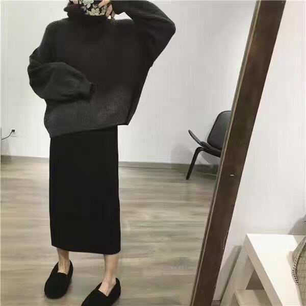 2025年秋季后开叉抽条长裙时尚百搭通勤休闲/淑女,女装半身裙,鑫之绒