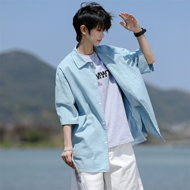 8XL-M亚麻短袖衬衫男夏薄款宽松休闲百搭大码半袖衬衣DC28002P50,男装衬衫,电商B312
