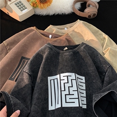 重磅纯棉水洗官印短袖T恤大码平铺图XZ604-DT105-P45控58，男装T恤，星座604