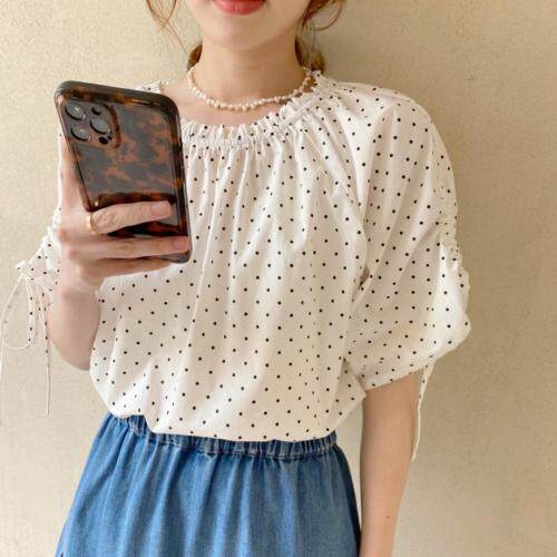 波点小衫 可以一字领哦 面料舒服，女装，Y·A·M（友安米）