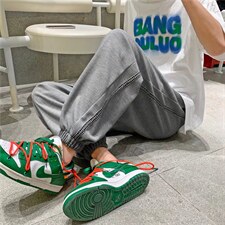 白色华夫格卫裤男港风潮流宽松休闲裤拼接束脚运动裤K2871-P33，男装休闲裤，星座512-2