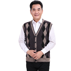 2024秋冬新款中老年男款菱格拼色纽扣开衫，男装羊绒背心，衣恋羊绒