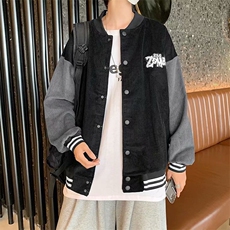 原宿风灯芯绒外套春秋季潮牌ins棒球服男夹克撞色潮流W1674-P48，男装夹克，星座512-2