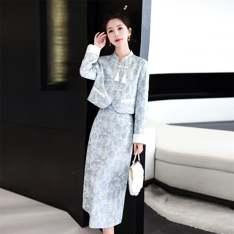 新中式国风套装女春秋2024新款高级感显瘦绝美气质改良旗袍两件套,女装套装/套裙,丽美静依