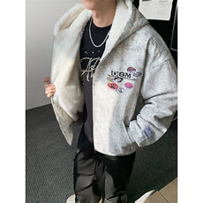 加绒牛仔棉服男冬季棉衣外套羊羔绒加厚毛领保暖外套MY1305-P158，男装棉衣，星座1103-3