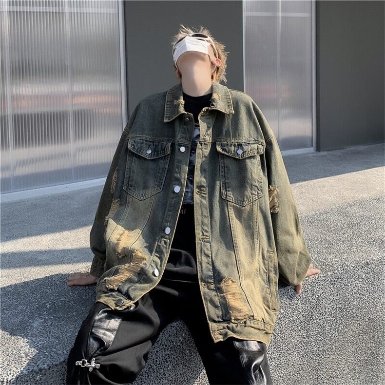 破洞牛仔外套男春秋款潮牌痞帅夹克美式复古潮流炸街N1223/P65，男装夹克，星座506