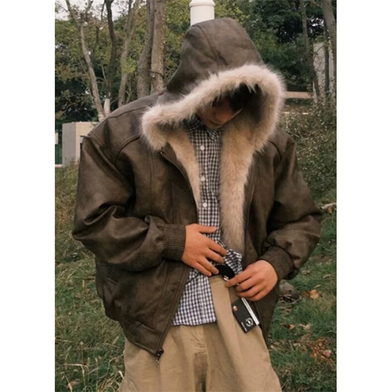 秋冬季复古做旧座山雕皮棉服男女宽松解构磨毛领外套M8313,男装棉衣,星座1116A（原606A-3）