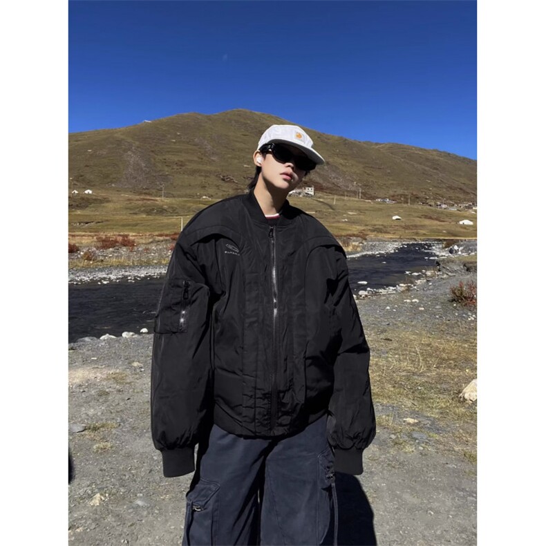 潮流美式高街潮牌男装时尚解构弧形棉服刺绣原版加厚上衣棉衣新款,男装棉衣,星座506A