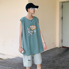 ！港风2023夏季无袖背心男加肥加大码宽松短袖T恤男BX280-P20，男装背心/马甲，电商B371