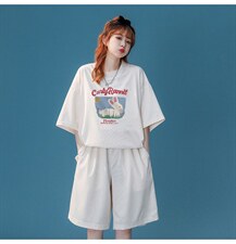 中性风夏季ins冰丝华夫格个性休闲情侣套装一套TZ856-P50控68，女装运动套装，A247A