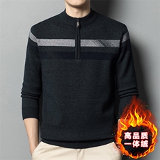 冬季加绒半拉链毛衣男士宽松保暖毛线针织衫男士休闲打底衫男装，男装针织衫/毛衣，钱塘6003（原4033）