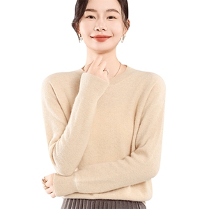 35%羊绒衫秋冬季新款舒适时尚百搭纯色圆领女式宽松长袖打底毛衣图片
