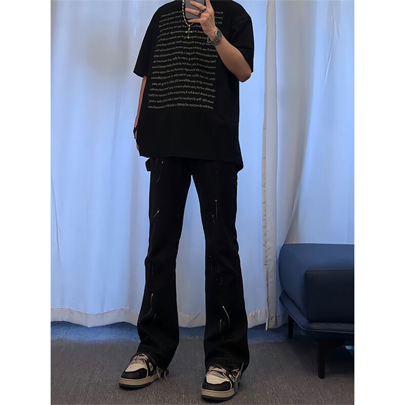 美式复古泼墨漆点牛仔裤图片