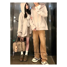 拼格大卫衣连帽外套女情侣装宽松慵懒风开衫上衣2025早秋，女装短外套，星座506A
