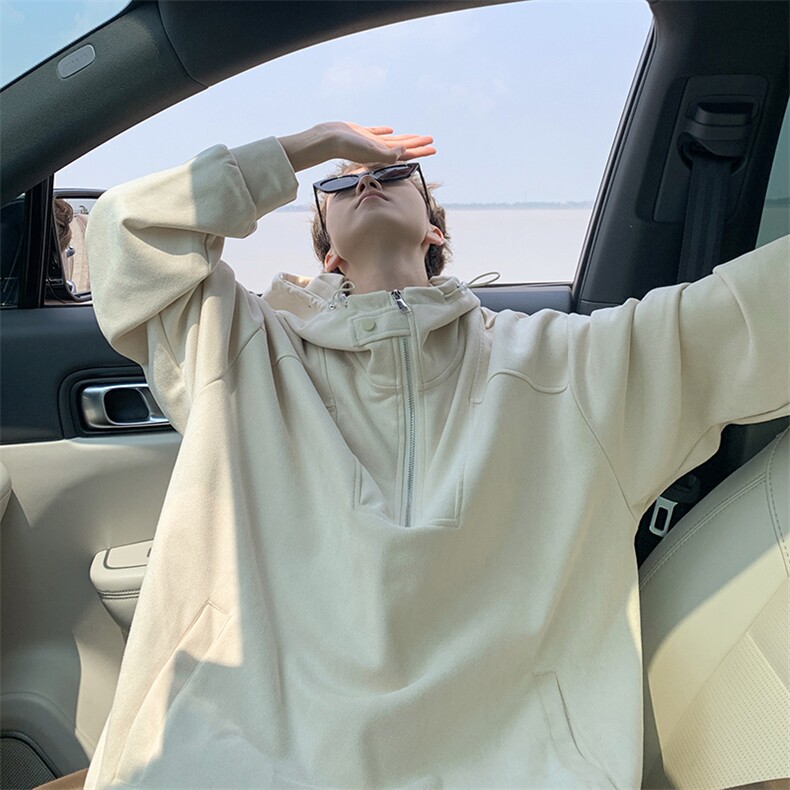 麂皮绒卫衣连帽M~8XL大码宽松美式重磅半拉链帽衫外套WY9102/P68,女装短外套,电商B238