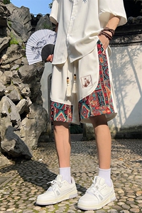 短裤男夏季美式复古拼接五分裤潮牌宽松大码XZ102B-1DK2409P35图片