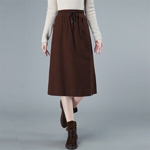 2021秋冬新品纯棉抽绳松紧半身裙301款,女装半身裙,秋牧寒烟