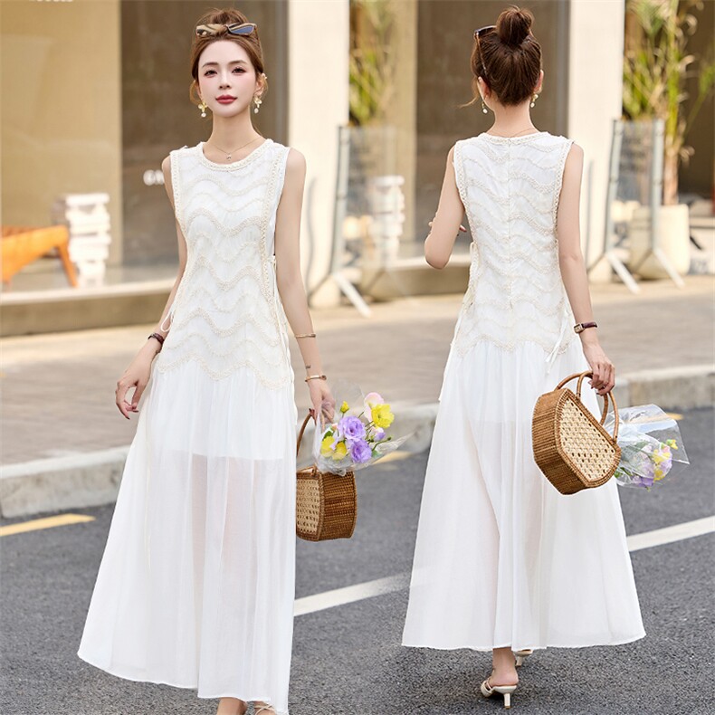 大喜自制｜初恋感连衣裙｜蕾丝镂空连衣裙2025圆领收腰大裙摆长裙，女装连衣裙，依多米