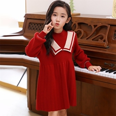 秋冬季新款舒适时尚百搭七针加厚女童连衣裙，童装连衣裙，伊绒腾羊绒